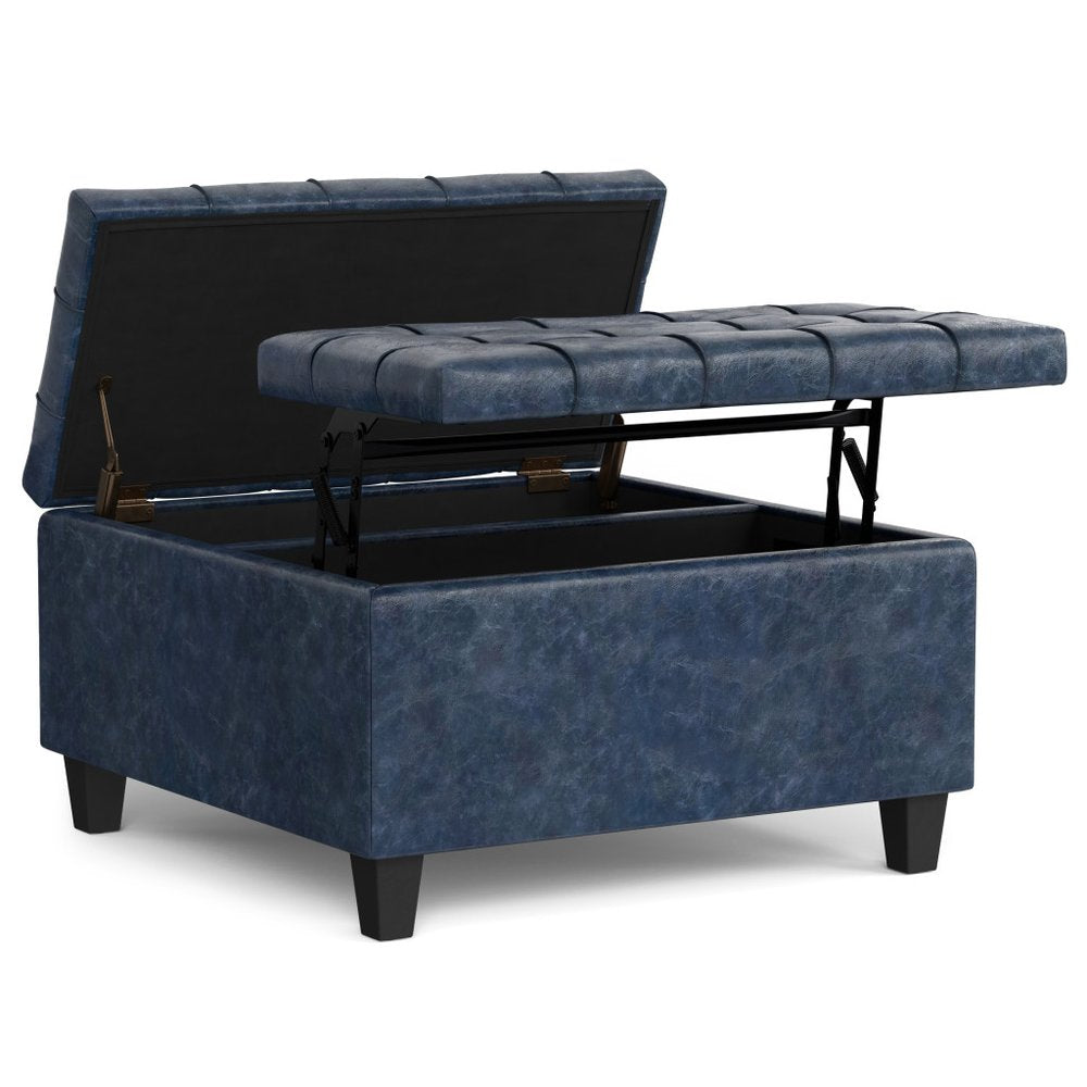 30" Brown Faux Leather Tufted Ottoman With Storage