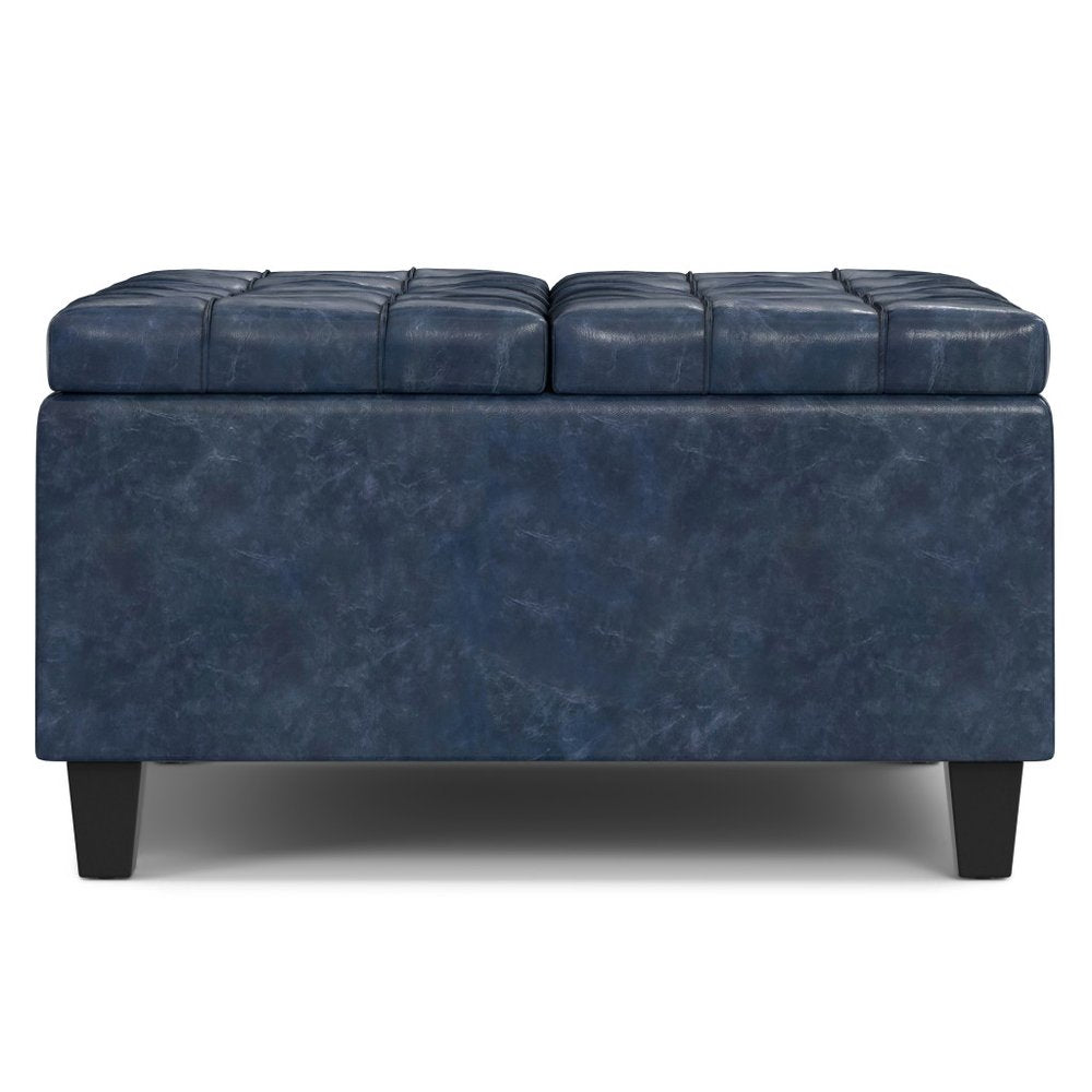 30" Brown Faux Leather Tufted Ottoman With Storage