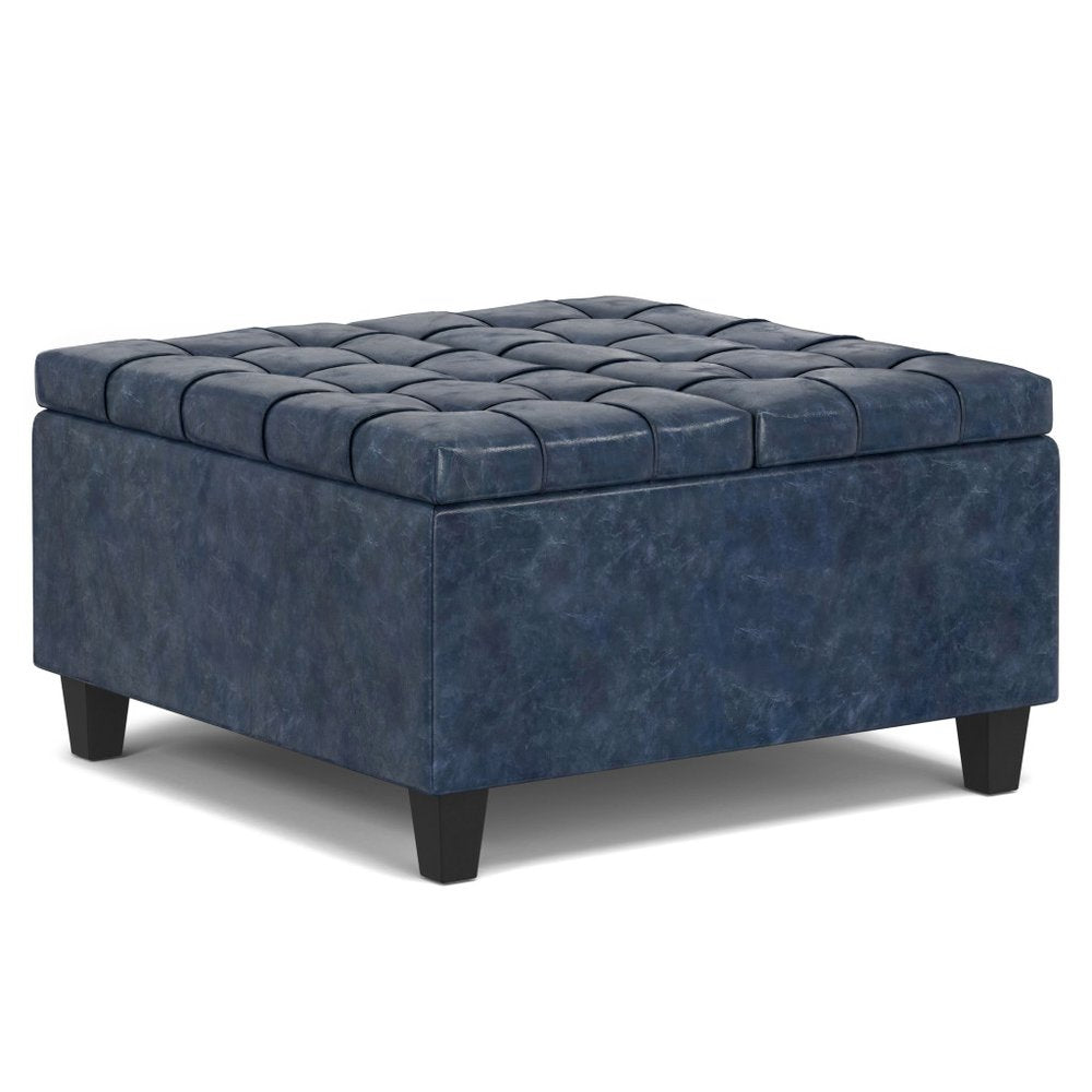 30" Brown Faux Leather Tufted Ottoman With Storage