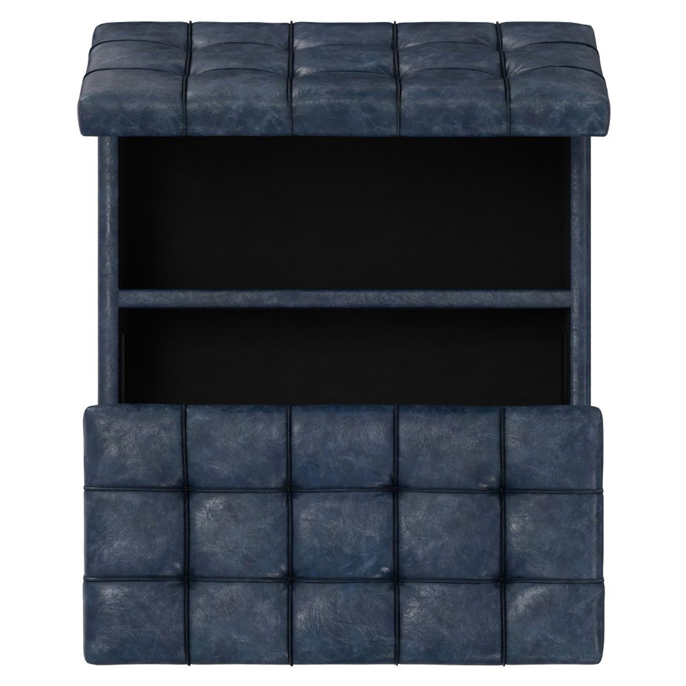 30" Brown Faux Leather Tufted Ottoman With Storage