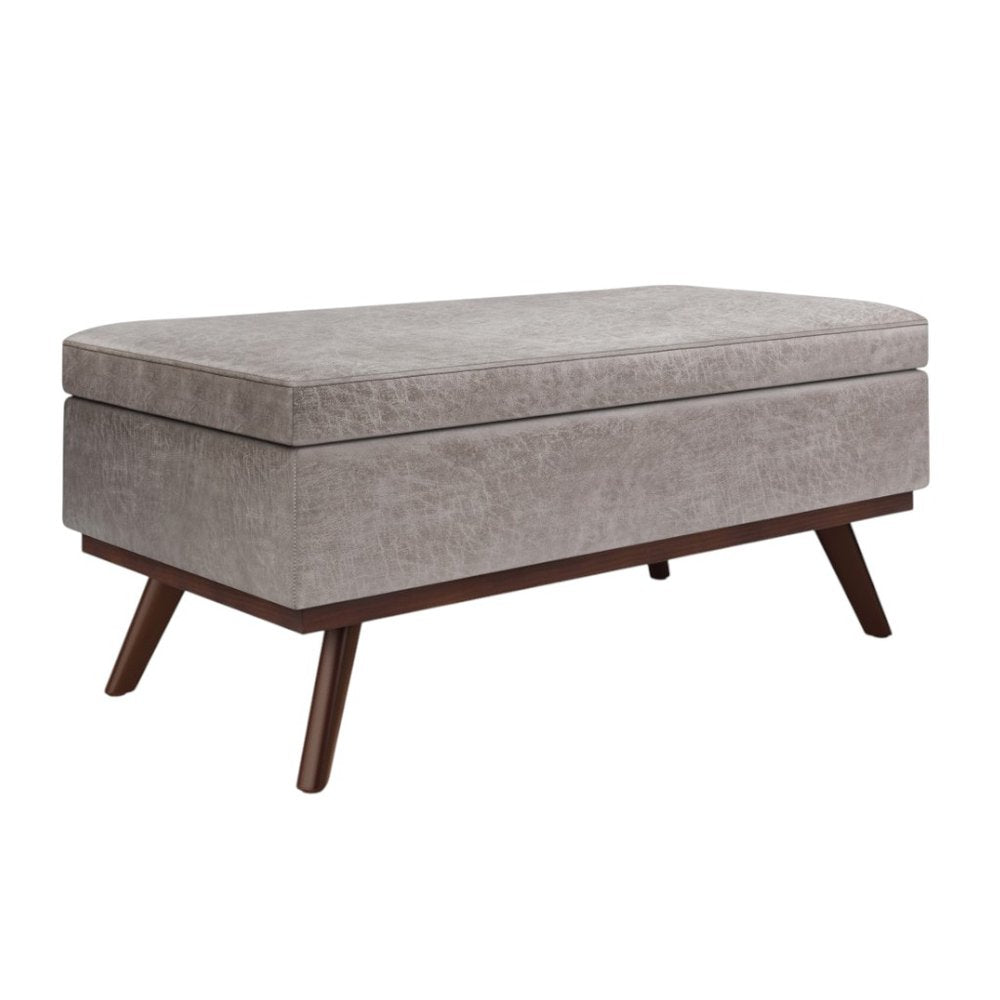 42" Taupe And Brown Faux Leather Ottoman With Storage
