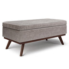 42" Taupe And Brown Faux Leather Ottoman With Storage