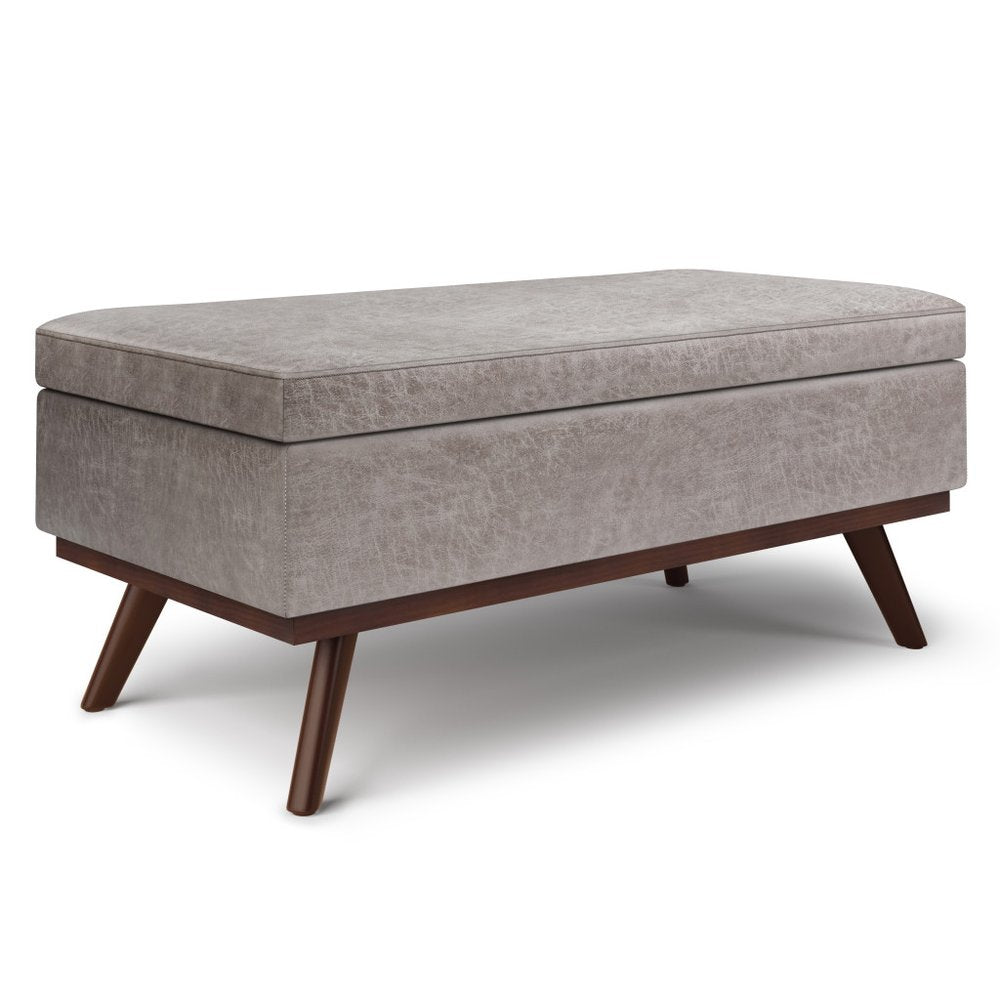 42" Taupe And Brown Faux Leather Ottoman With Storage