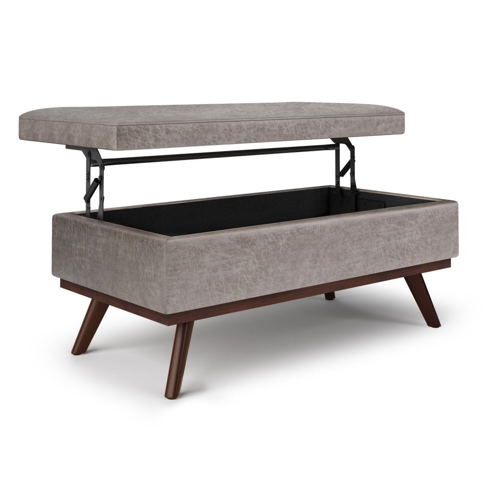 42" Taupe And Brown Faux Leather Ottoman With Storage