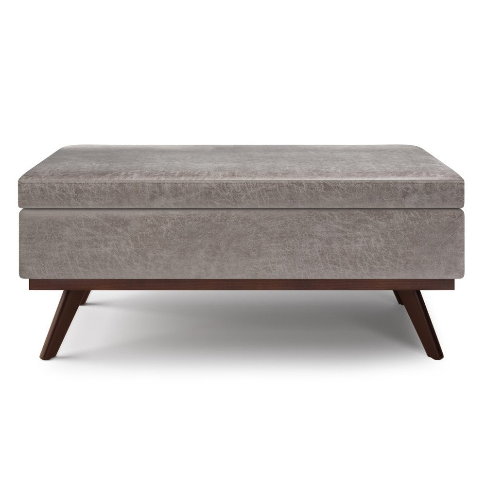 42" Taupe And Brown Faux Leather Ottoman With Storage
