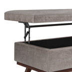 42" Taupe And Brown Faux Leather Ottoman With Storage