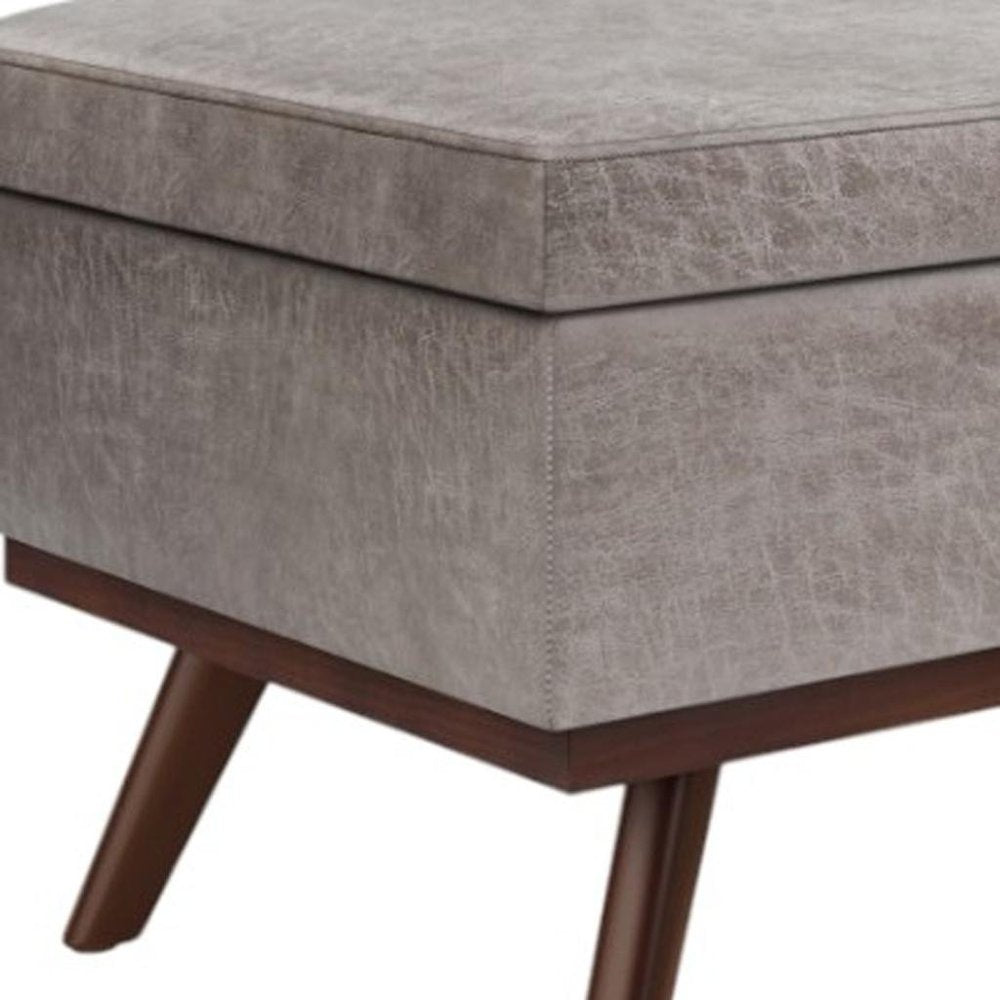 42" Taupe And Brown Faux Leather Ottoman With Storage