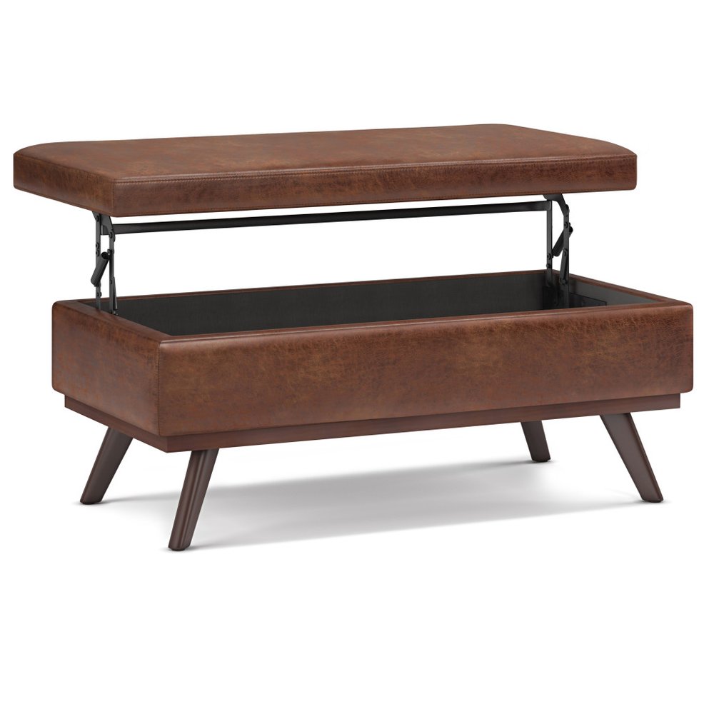 42" Taupe And Brown Faux Leather Ottoman With Storage