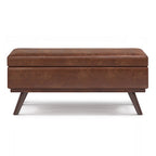 42" Taupe And Brown Faux Leather Ottoman With Storage