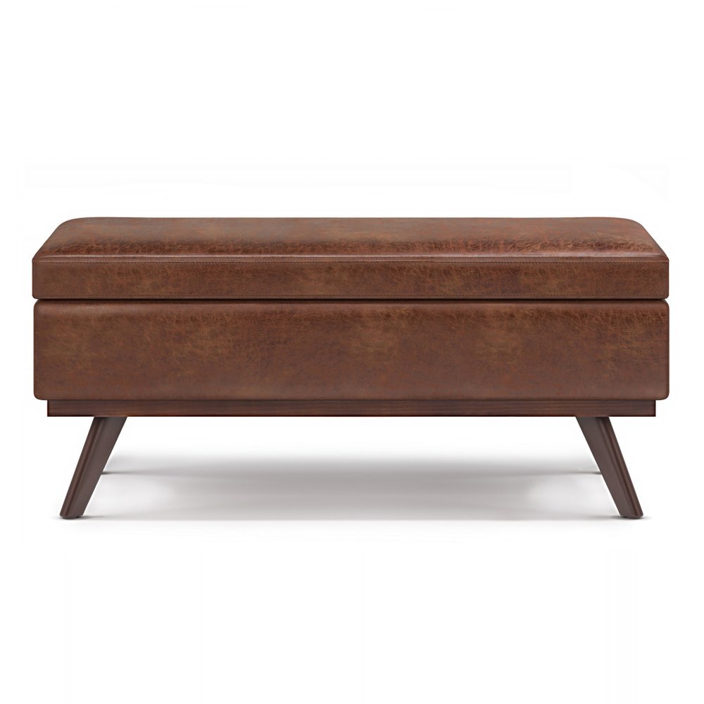 42" Taupe And Brown Faux Leather Ottoman With Storage