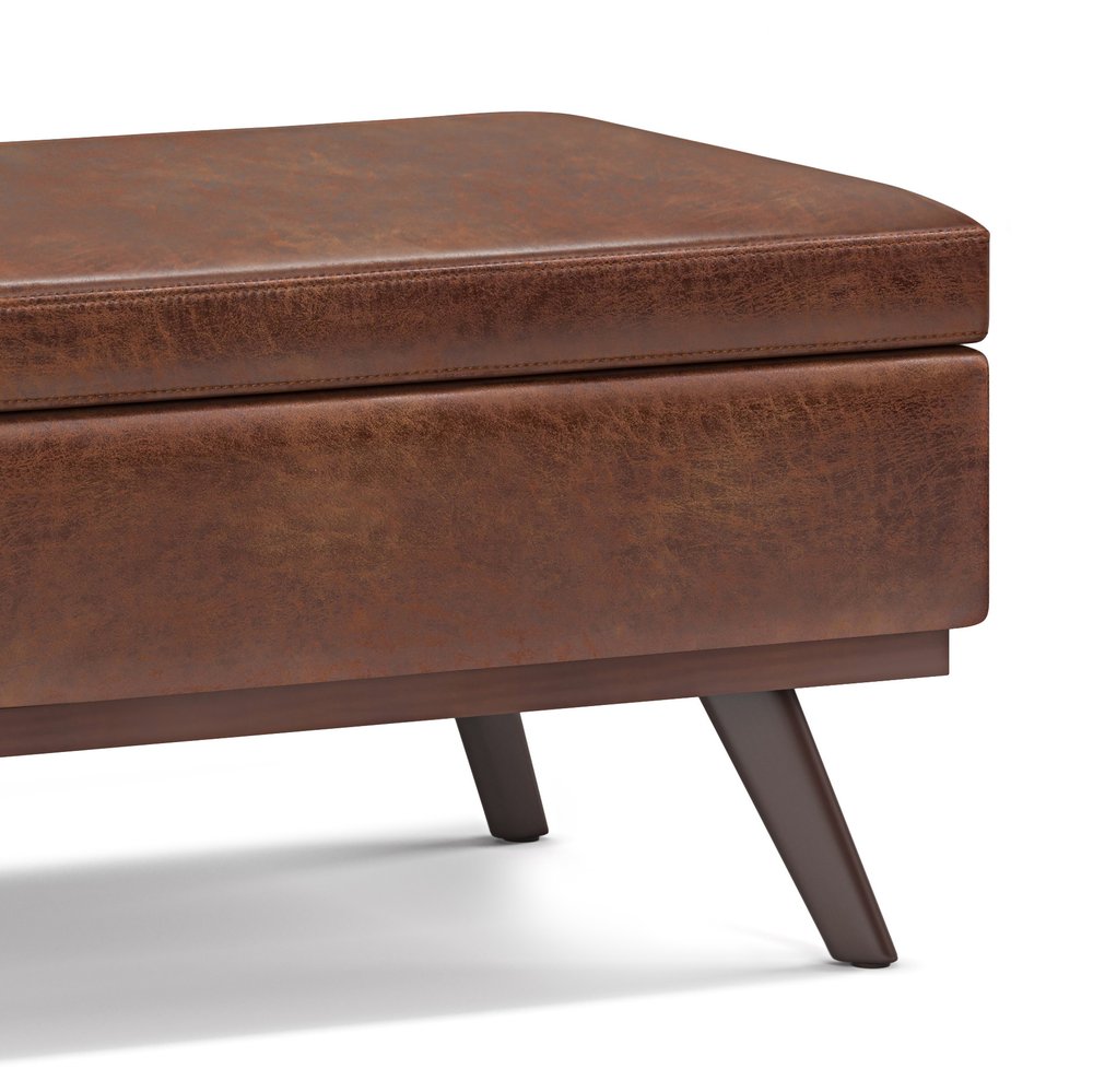 42" Taupe And Brown Faux Leather Ottoman With Storage