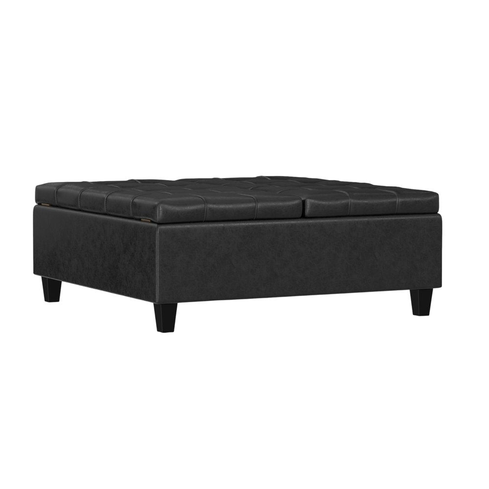 40" Black Faux Leather Tufted Ottoman With Storage