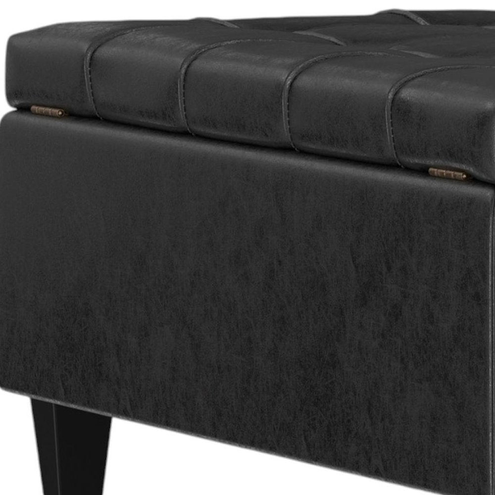 40" Black Faux Leather Tufted Ottoman With Storage