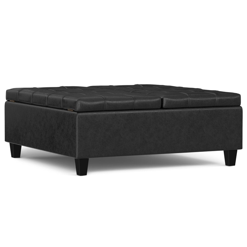 40" Black Faux Leather Tufted Ottoman With Storage