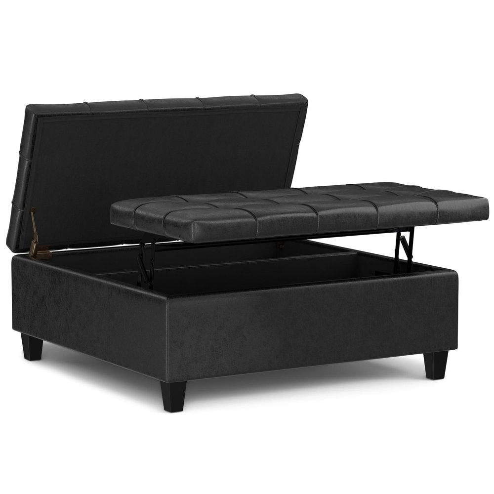 40" Black Faux Leather Tufted Ottoman With Storage