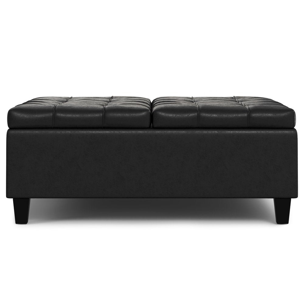 40" Black Faux Leather Tufted Ottoman With Storage