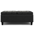 40" Black Faux Leather Tufted Ottoman With Storage
