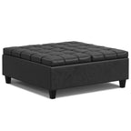 40" Black Faux Leather Tufted Ottoman With Storage