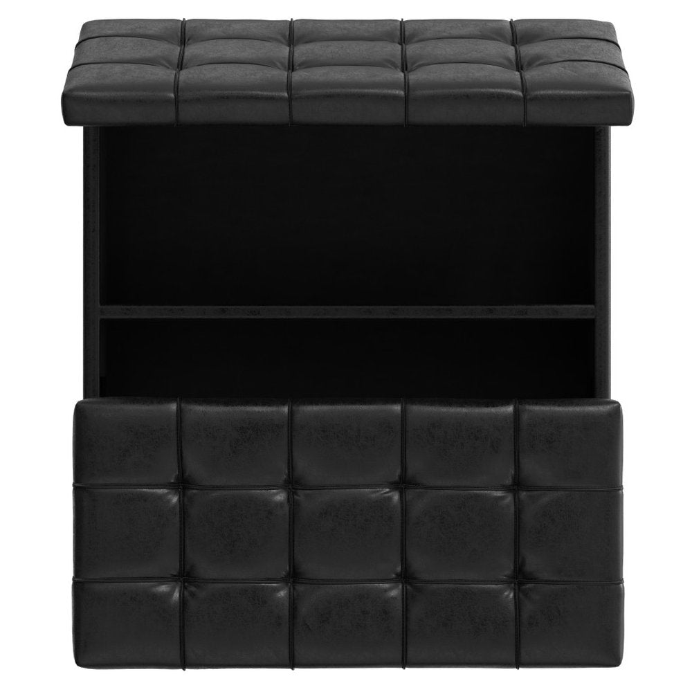 40" Black Faux Leather Tufted Ottoman With Storage