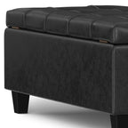 40" Black Faux Leather Tufted Ottoman With Storage