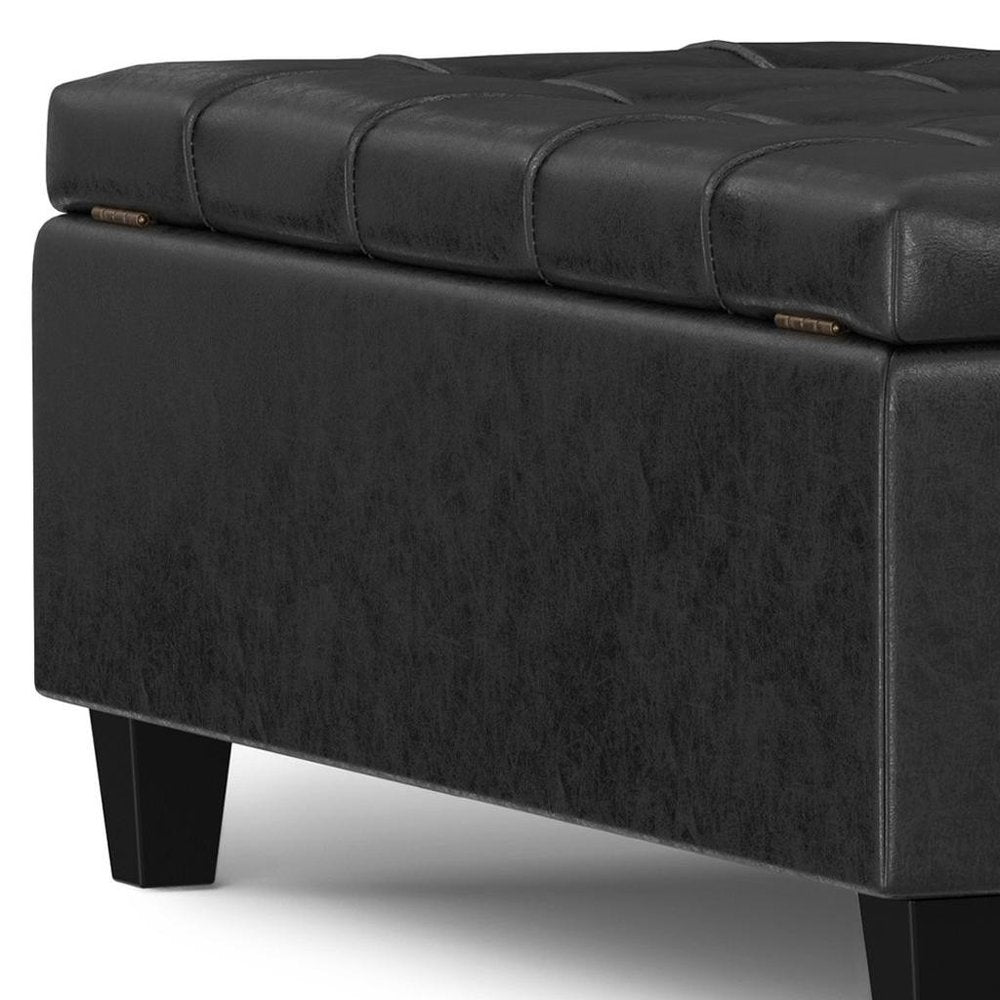 40" Black Faux Leather Tufted Ottoman With Storage