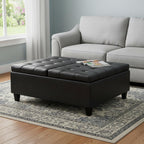 40" Black Faux Leather Tufted Ottoman With Storage