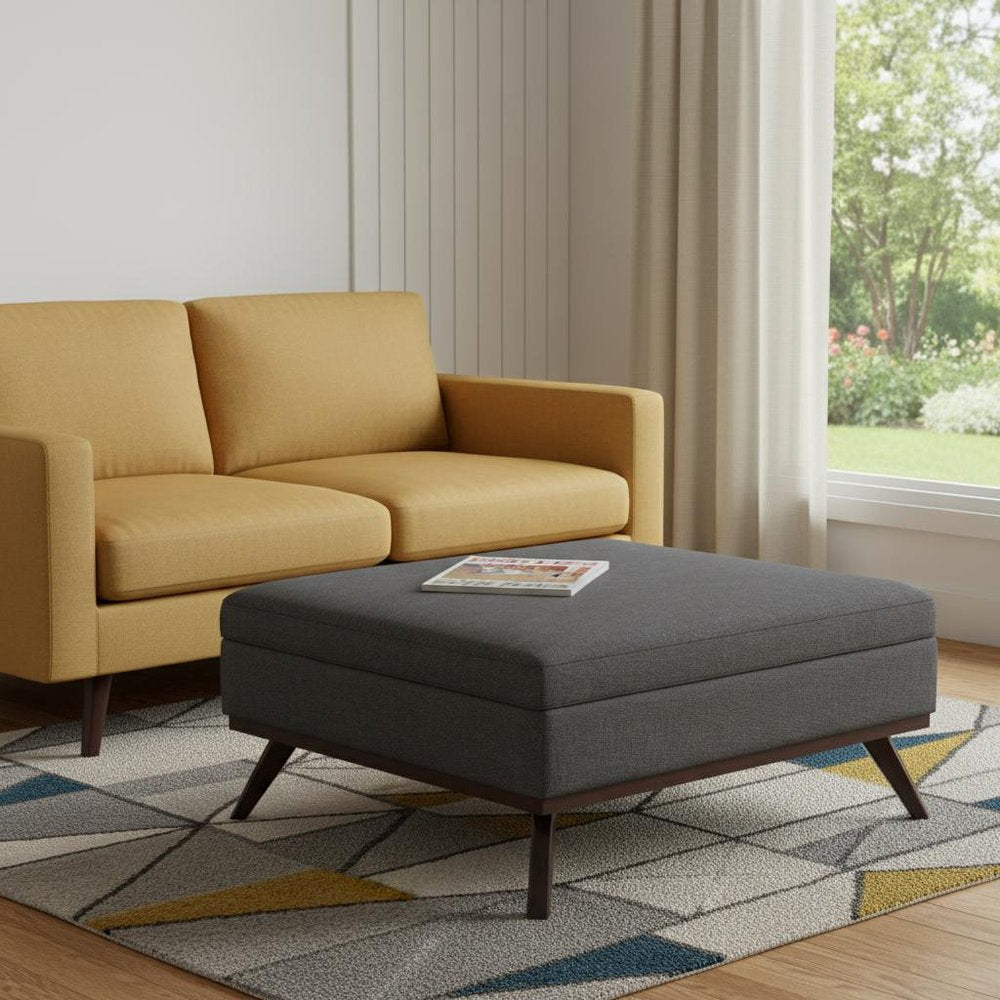 40" Natural And Brown Upholstery Ottoman With Storage