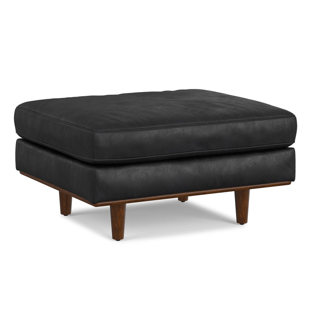 33" Brown Genuine Leather Cocktail Ottoman