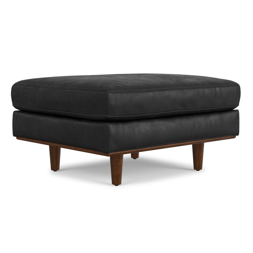 33" Brown Genuine Leather Cocktail Ottoman