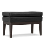 26" Brown And Walnut Faux Leather Ottoman
