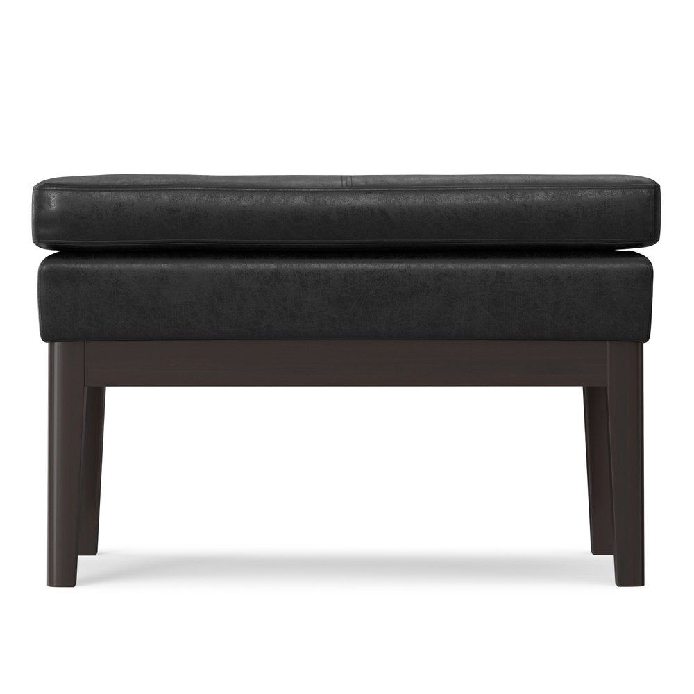 26" Brown And Walnut Faux Leather Ottoman