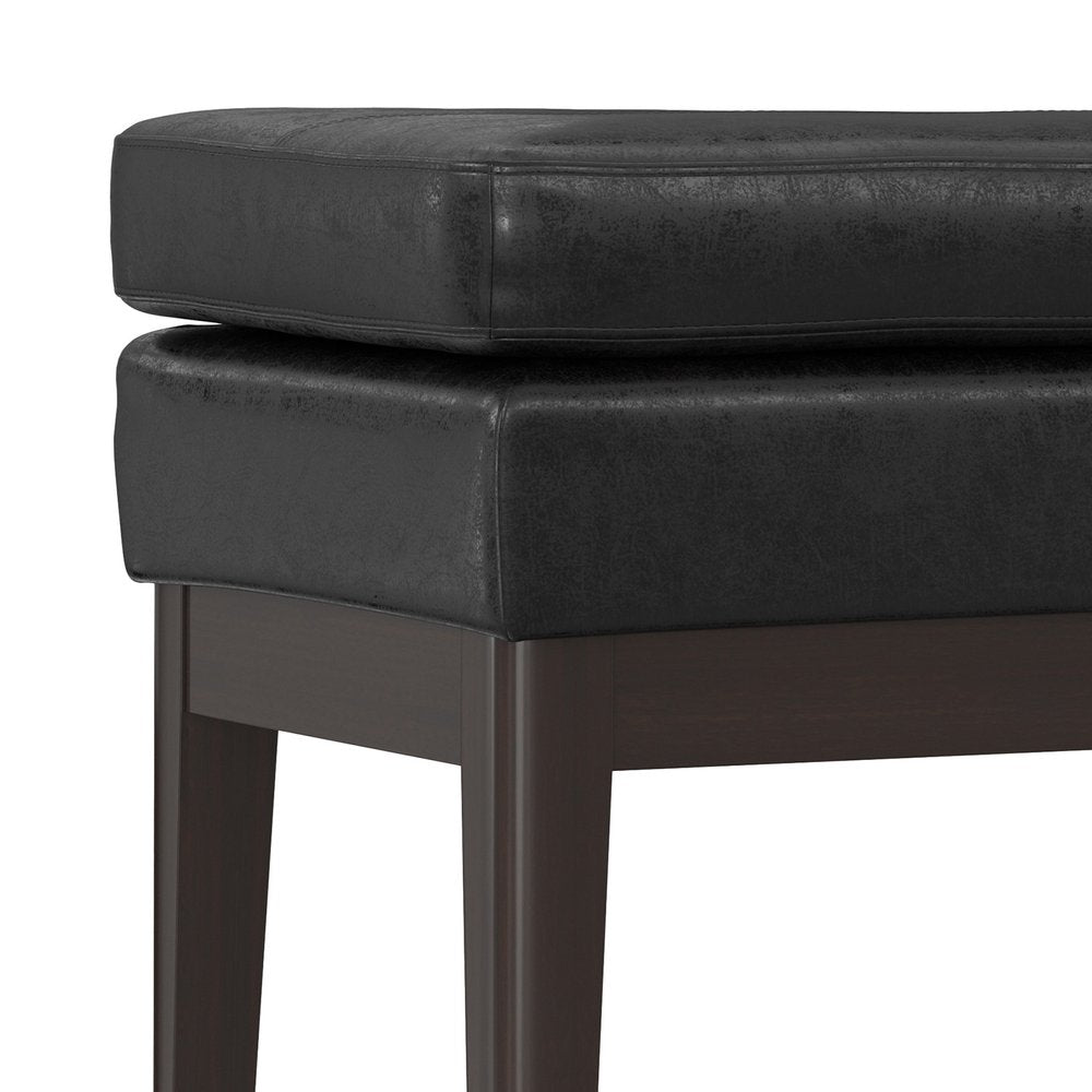 26" Brown And Walnut Faux Leather Ottoman