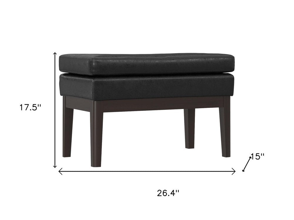 26" Brown And Walnut Faux Leather Ottoman
