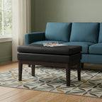 26" Brown And Walnut Faux Leather Ottoman