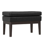 26" Brown And Walnut Faux Leather Ottoman