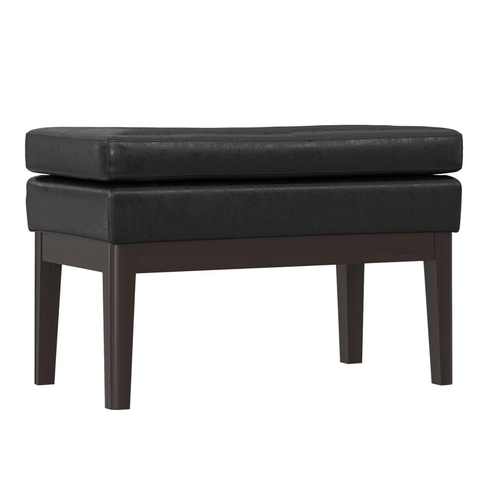 26" Brown And Walnut Faux Leather Ottoman