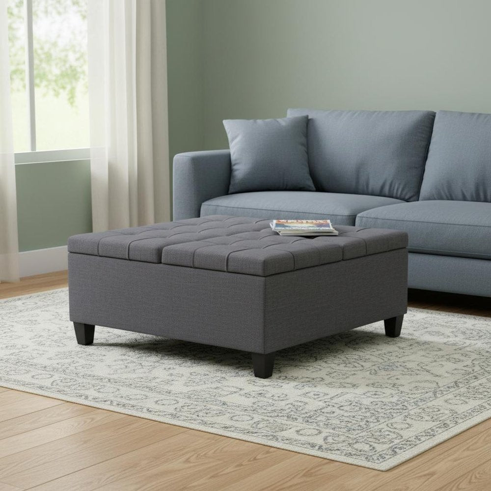 36" Ebony And Espresso Upholstery Tufted Ottoman With Storage