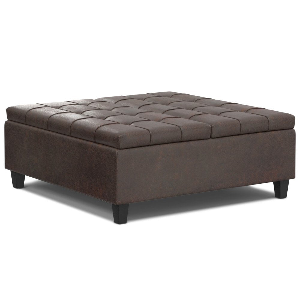 40" Black Faux Leather Tufted Ottoman With Storage