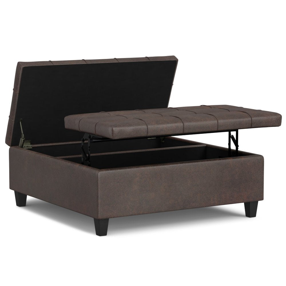 40" Black Faux Leather Tufted Ottoman With Storage