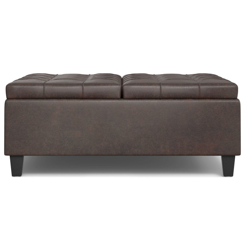 40" Black Faux Leather Tufted Ottoman With Storage