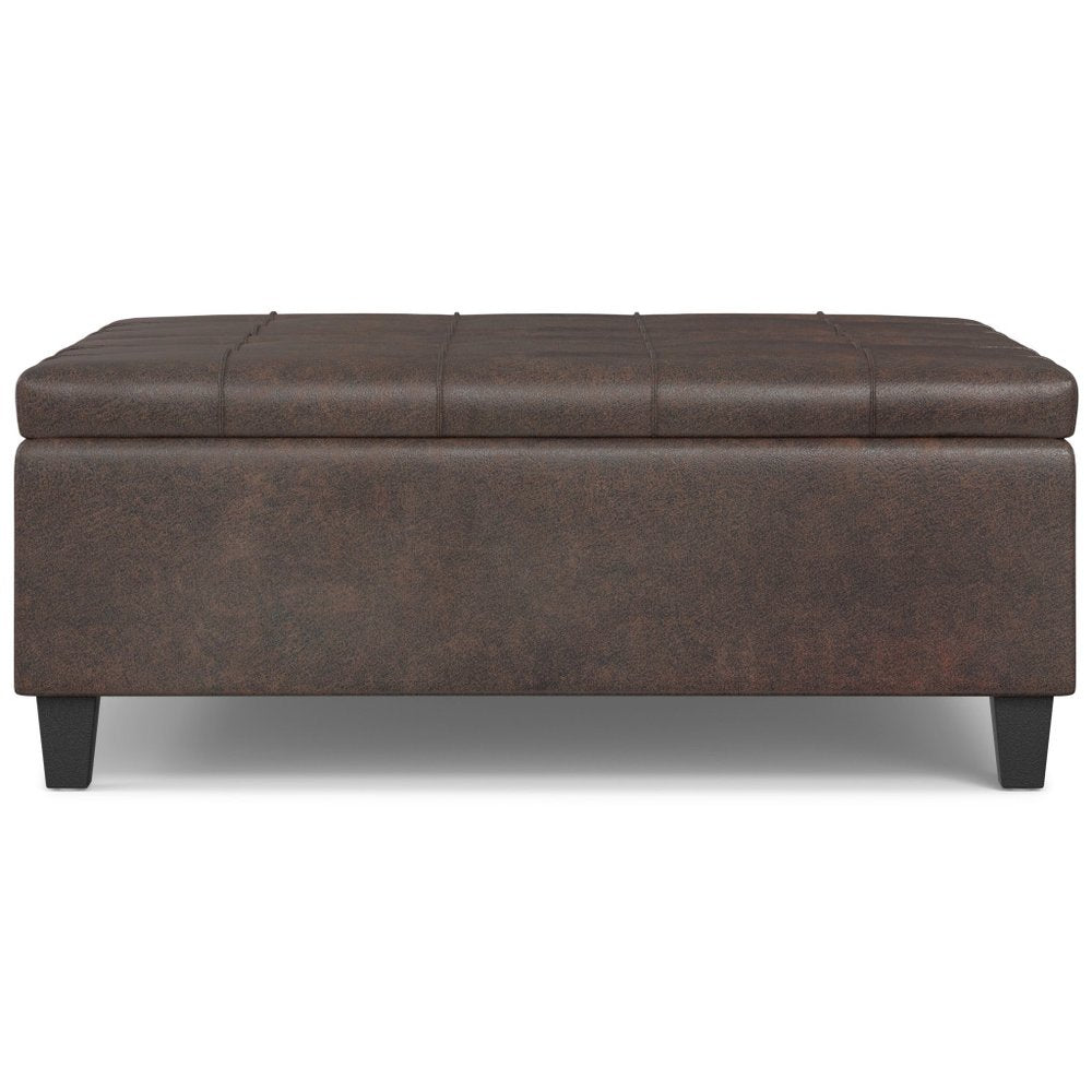 40" Black Faux Leather Tufted Ottoman With Storage
