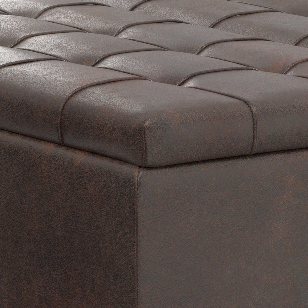 40" Black Faux Leather Tufted Ottoman With Storage