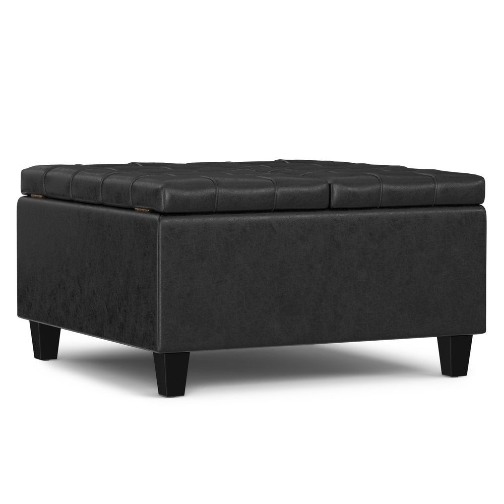 30" Brown Faux Leather Tufted Ottoman With Storage