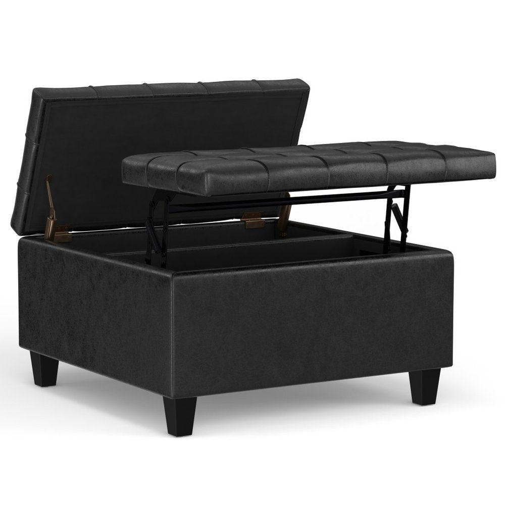 30" Brown Faux Leather Tufted Ottoman With Storage
