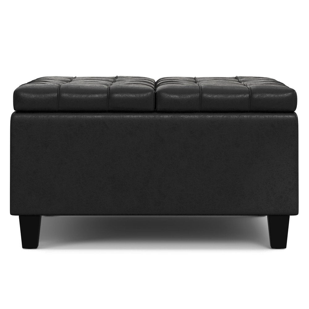 30" Brown Faux Leather Tufted Ottoman With Storage