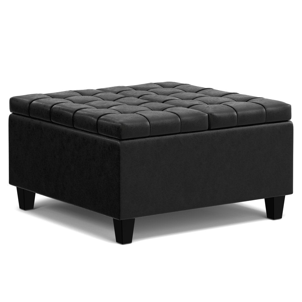 30" Brown Faux Leather Tufted Ottoman With Storage