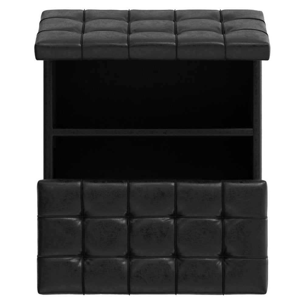 30" Brown Faux Leather Tufted Ottoman With Storage