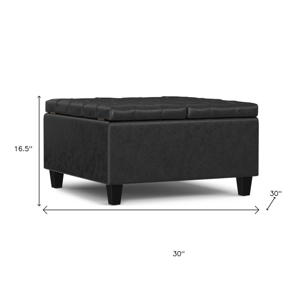 30" Brown Faux Leather Tufted Ottoman With Storage