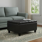 30" Brown Faux Leather Tufted Ottoman With Storage