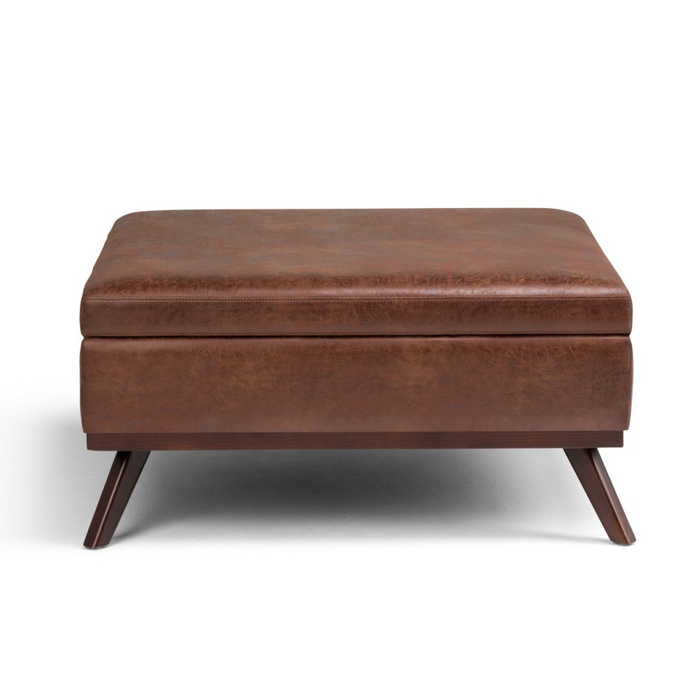 36" Brown Faux Leather Ottoman With Storage
